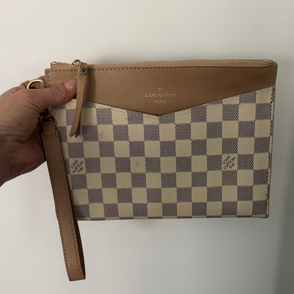 Louis Vuitton Tan and Cream Checkered Pouch